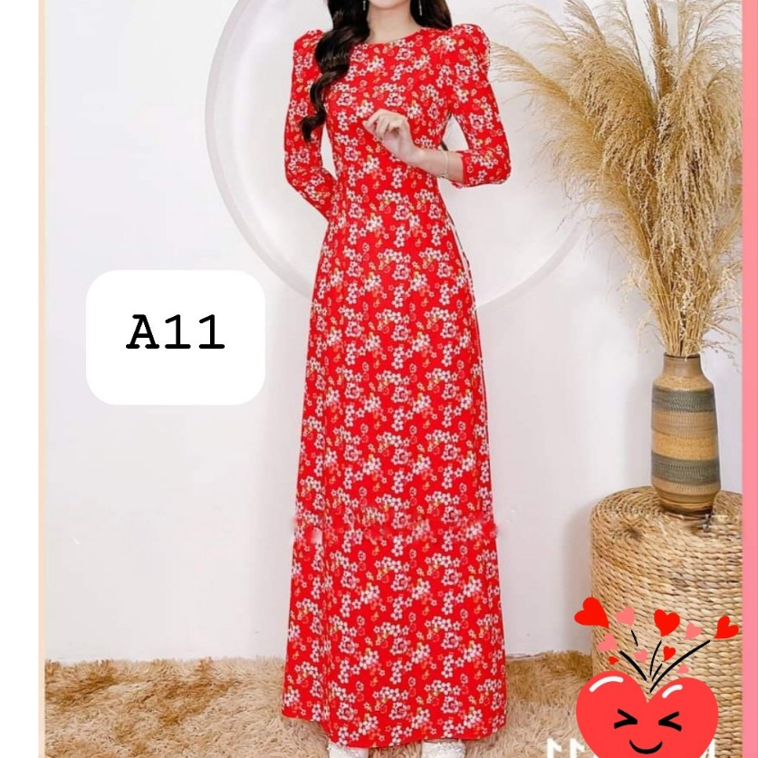 Áo dài hoa nhí, cổ tròn vai bồng, áo dài nhí đủ màu _ áo dài Thúy Linh