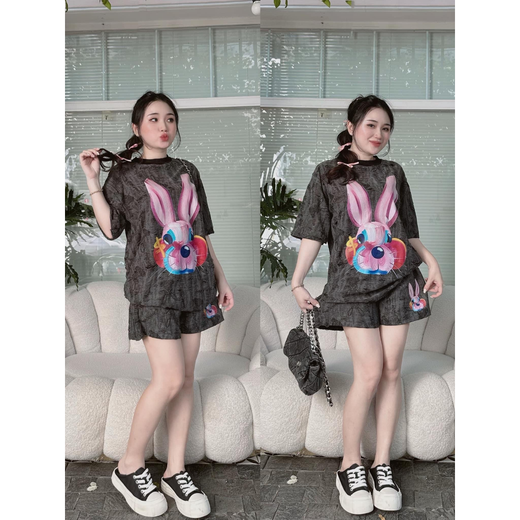 Bộ đồ bầu , bộ bầu mặc nhà và sau sinh set thỏ rách cổ viền mix quần socc cạp bầu siêu xinh