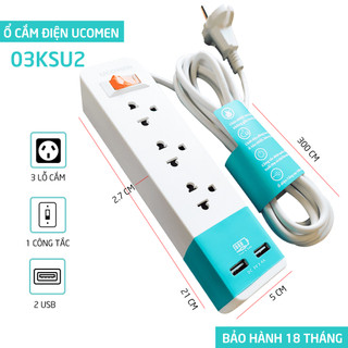 Ổ cắm điện đa năng UCOMEN 4 ổ cắm công suất 2500W 2 USB 2.4A