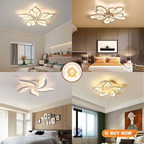 Đèn ốp trần 5 cánh LED điều khiển 3 chế độ ánh sáng trang trí nội thất trần phòng ngủ phòng ăn (Bảo hành 24 tháng)