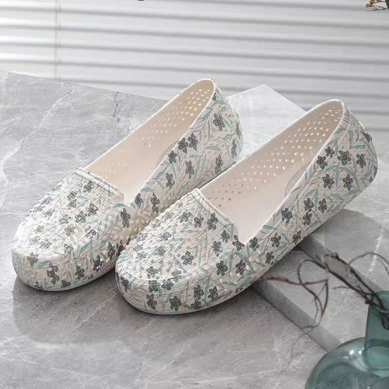 Giày Búp bê nữ nhựa dẻo họa tiết Hoa Nhí lỗ thoáng khí đi mưa, đi biển, giày công sở êm chân chống trơn GL004