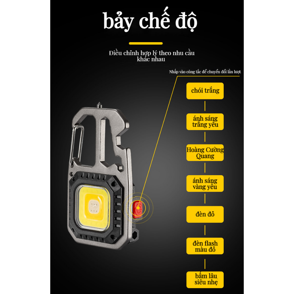 Đèn Cob Mini Làm Việc Với Móc Khóa Nam Châm Để Mở Bia Đèn Pin Cảnh Báo Khẩn Cấp Ngoài Trời