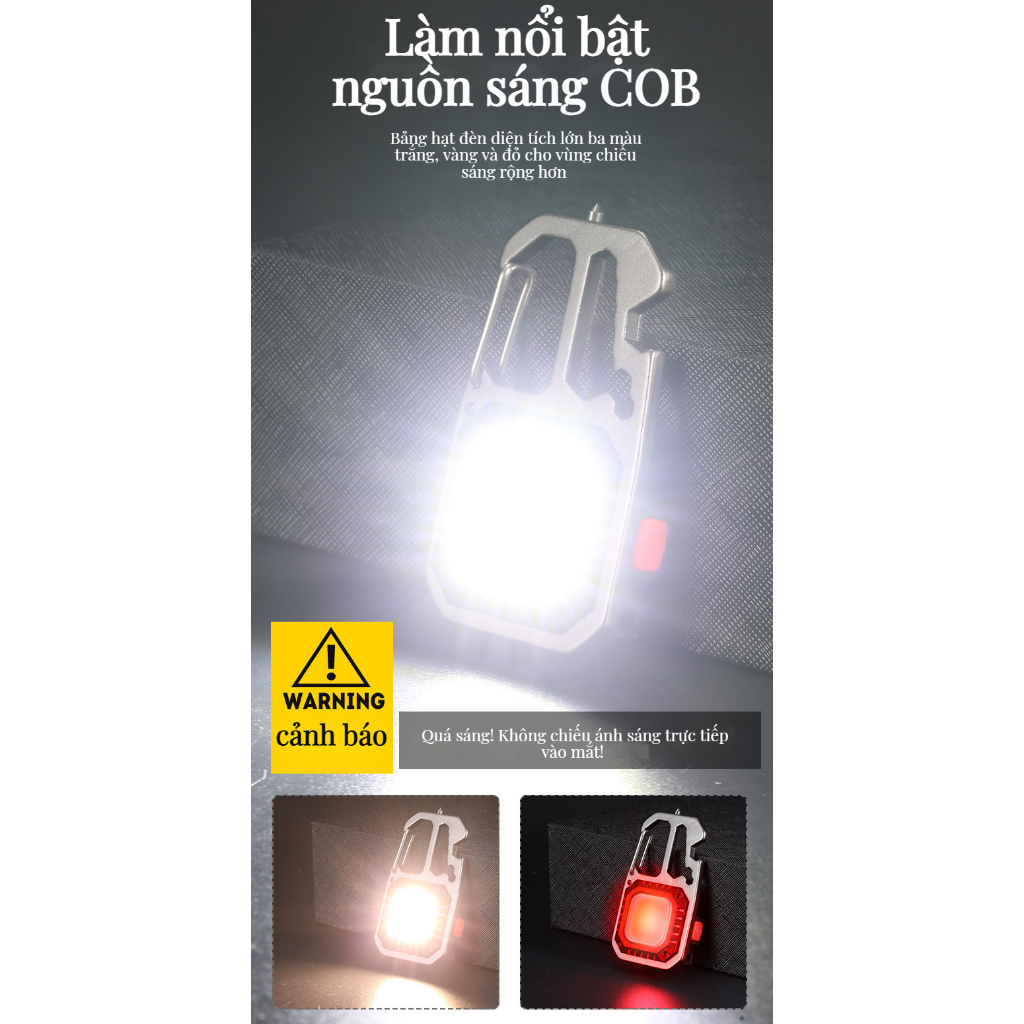 Đèn Cob Mini Làm Việc Với Móc Khóa Nam Châm Để Mở Bia Đèn Pin Cảnh Báo Khẩn Cấp Ngoài Trời