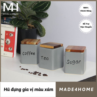 Hũ gốm có nắp hít hình vuông đựng gia vị nhà bếp Made4Home