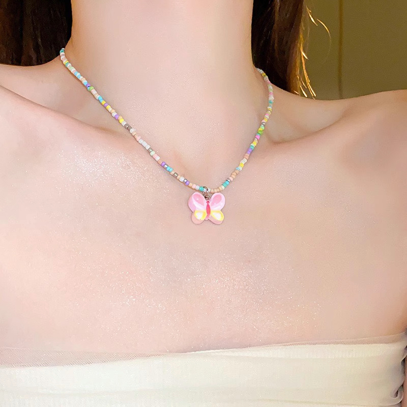 🍒🍒CHERRYKOKO Vòng cổ Xâu Hạt Mặt Và Bướm Nhiều Màu Sắc