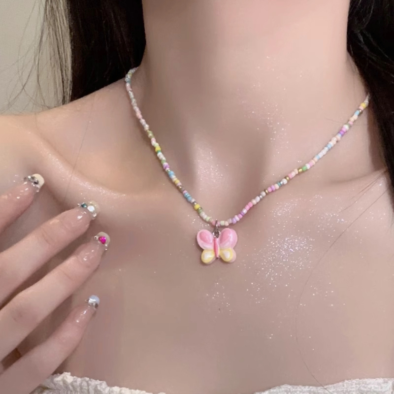 🍒🍒CHERRYKOKO Vòng cổ Xâu Hạt Mặt Và Bướm Nhiều Màu Sắc