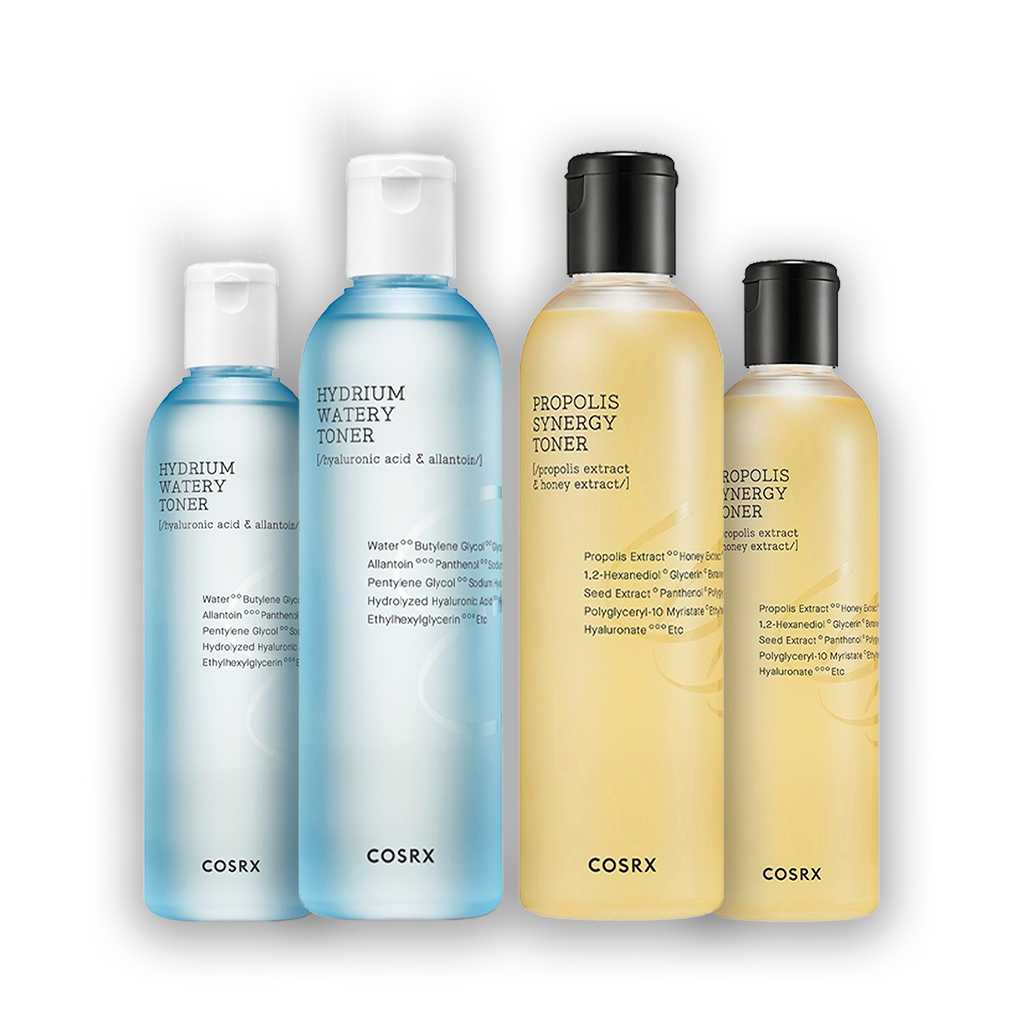 Cosrx Hydrium Watery Toner & Full Fit Propolis Synergy Toner cho làn da tươi sáng, kết hợp tuyệt vời giữa nước propolis và nước panthenol