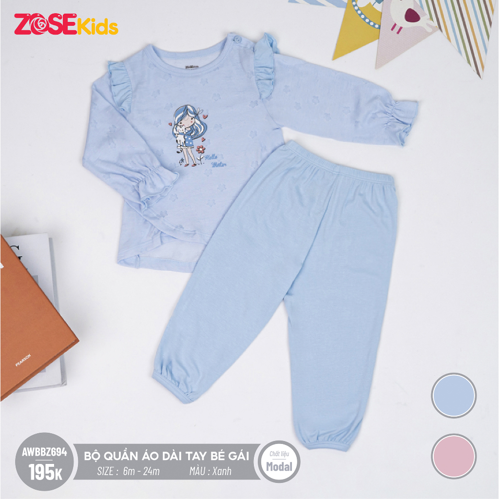 Bộ quần áo thu đông dễ thương dài tay bé gái DEROSA KIDS cho bé 6-24 tháng AWBBZ694B