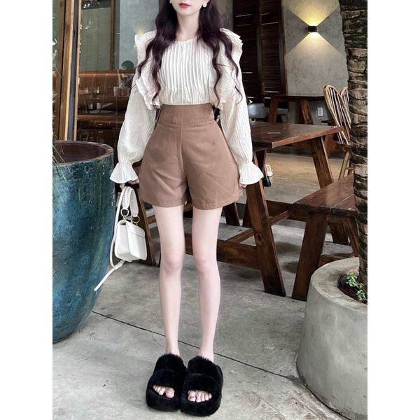 Set Bộ Đồ Nữ Phối Áo Sơ Mi Babydoll + Quần Short Cạp Cao Cực Sang Giá Rẻ Nhất Tại Vương Hà Store B06