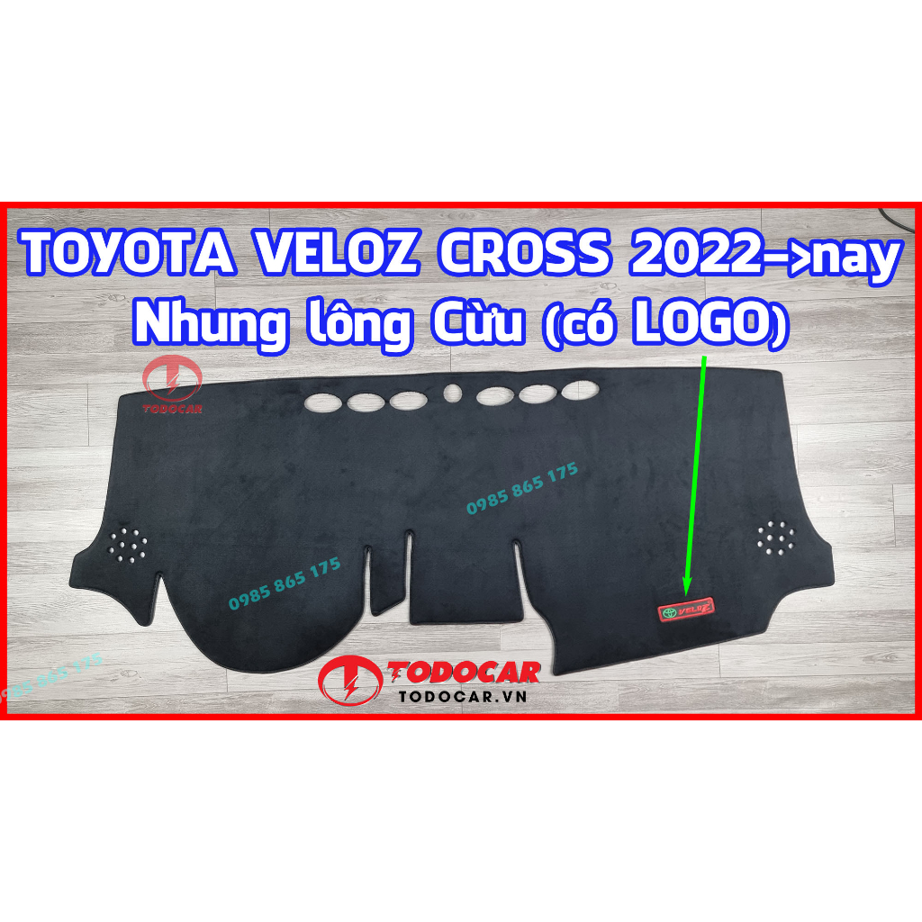 Thảm Taplo TOYOTA VELOZ CROSS bằng Nhung lông Cừu, Da vân Carbon, Da vân Gỗ 2022 2023 2024 2025