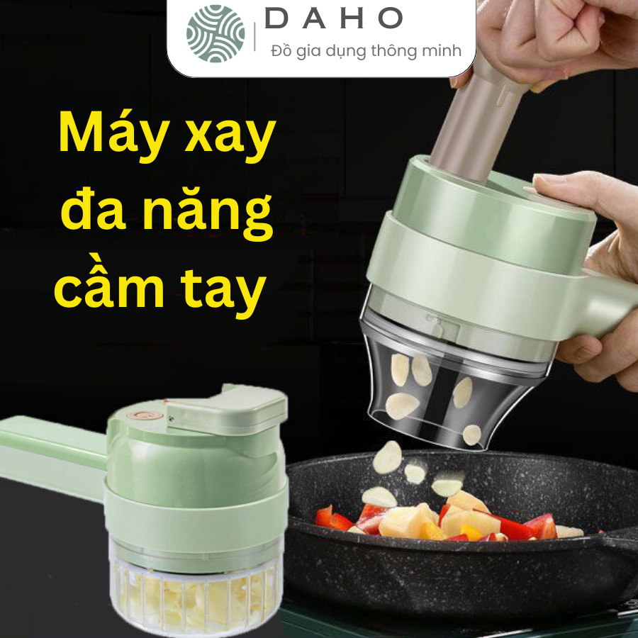 Máy xay tỏi ớt cầm tay Daho - Máy mini cầm tay không dây, cắt lát rau củ, xay củ quả đồ ăn siêu tiện lợi