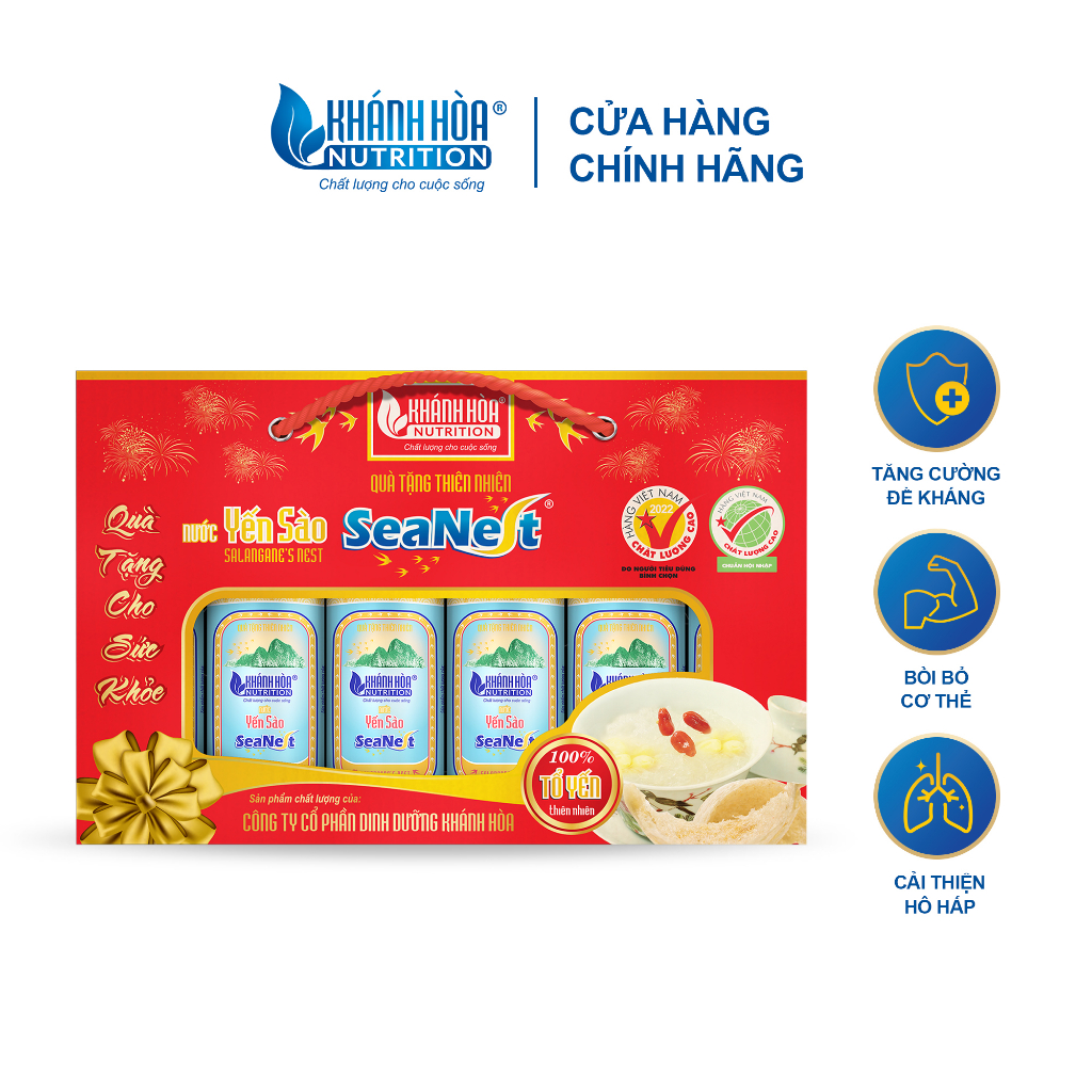 HỘP QUÀ LON NGANG Nước Yến Sào Cao Cấp 3% SeaNest - Khánh Hòa Nutrition (  6 Lon x  190 ML )