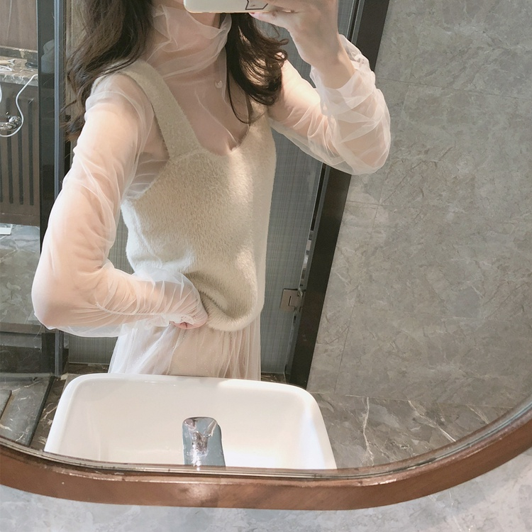 Áo lưới ren mỏng tay dài cổ tròn thời trang cho nữ MS187