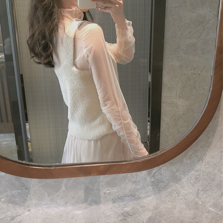 Áo lưới ren mỏng tay dài cổ tròn thời trang cho nữ MS187