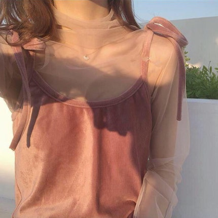 Áo lưới ren mỏng tay dài cổ tròn thời trang cho nữ MS187