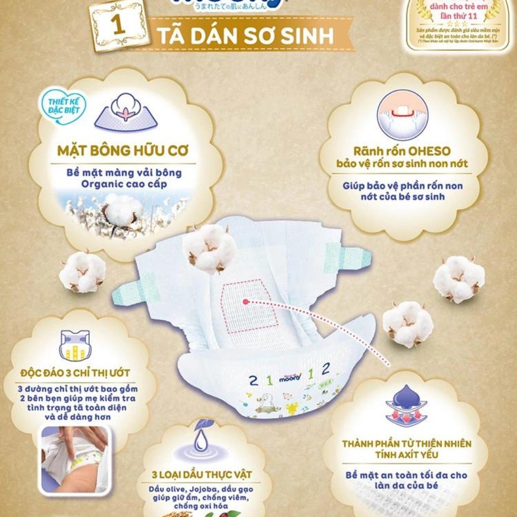 Tả bỉm dán quần Moony Natural đủ size NB62/S58/M46/L38/L36/XL32 cho bé