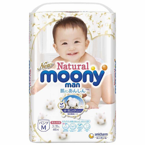 Tả bỉm dán quần Moony Natural đủ size NB62/S58/M46/L38/L36/XL32 cho bé