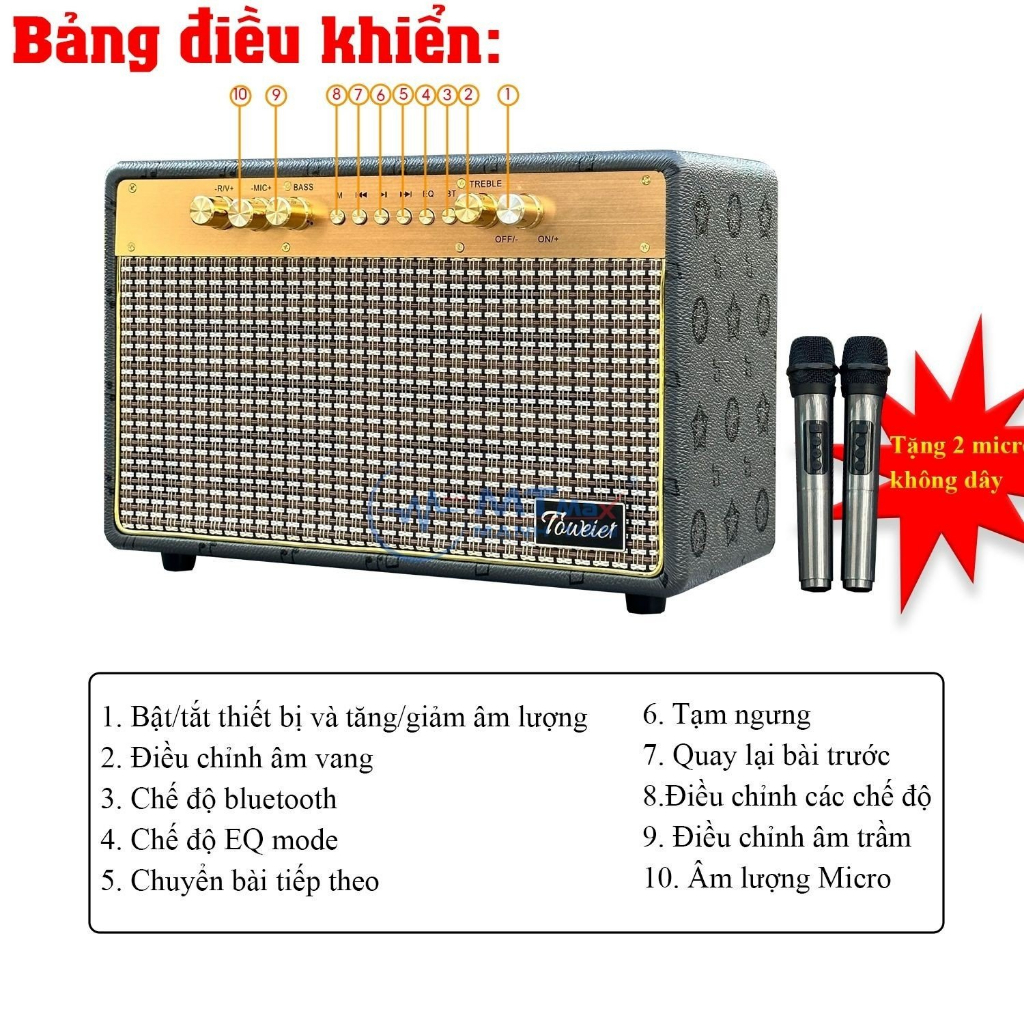 Loa Xách Tay Bluetooth Karaoke TW318- Thiết Kế Sang Trọng, Âm Thanh Sóng Động Chất Lượng Cao, Tặng Kèm 2 Micro Không Dây