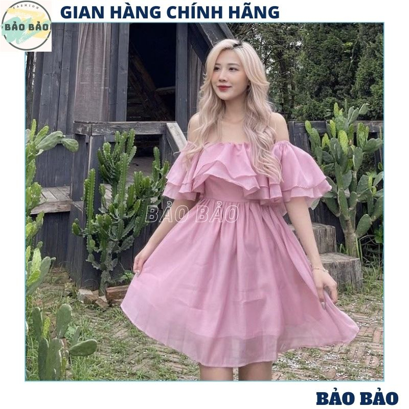 Đầm - Váy voan tơ trễ vai tay bồng 2 lớp cực xinh tiểu thư bánh bèo dễ thương ulzzang đầm công chúa- BẢO BẢO