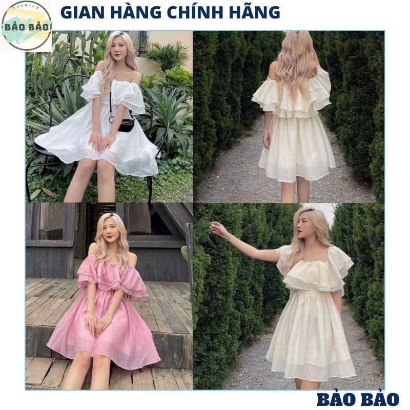 Đầm - Váy voan tơ trễ vai tay bồng 2 lớp cực xinh tiểu thư bánh bèo dễ thương ulzzang đầm công chúa- BẢO BẢO