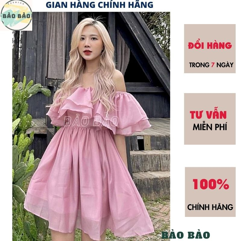 Đầm - Váy voan tơ trễ vai tay bồng 2 lớp cực xinh tiểu thư bánh bèo dễ thương ulzzang đầm công chúa- BẢO BẢO