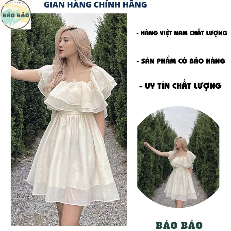 Đầm - Váy voan tơ trễ vai tay bồng 2 lớp cực xinh tiểu thư bánh bèo dễ thương ulzzang đầm công chúa- BẢO BẢO