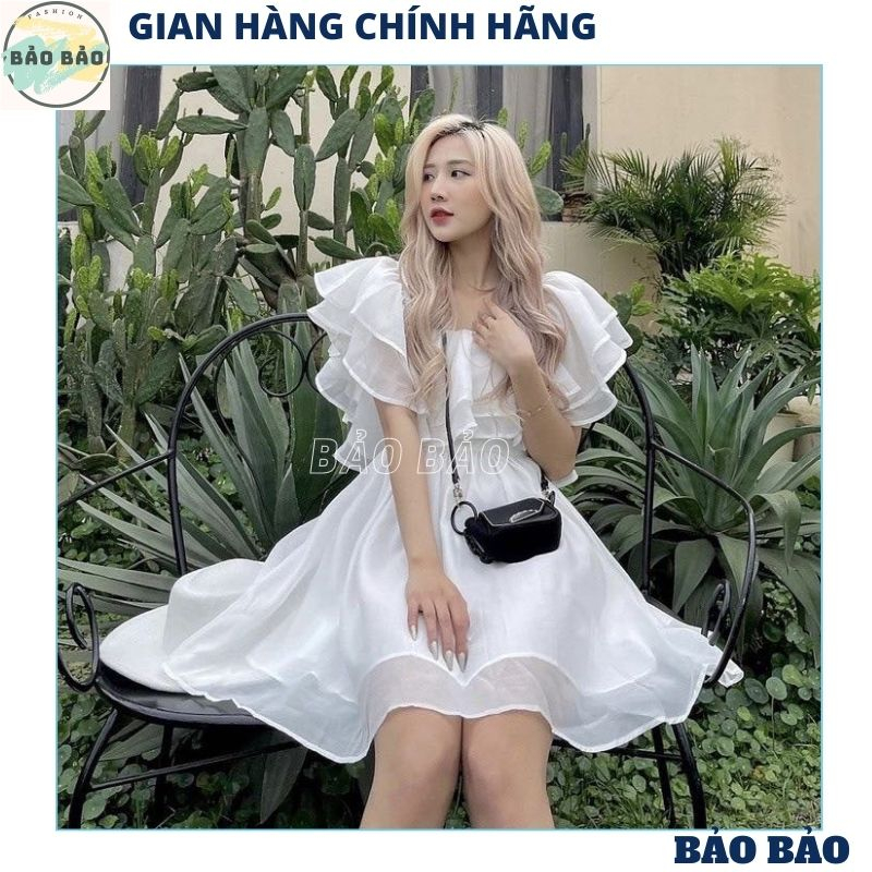 Đầm - Váy voan tơ trễ vai tay bồng 2 lớp cực xinh tiểu thư bánh bèo dễ thương ulzzang đầm công chúa- BẢO BẢO