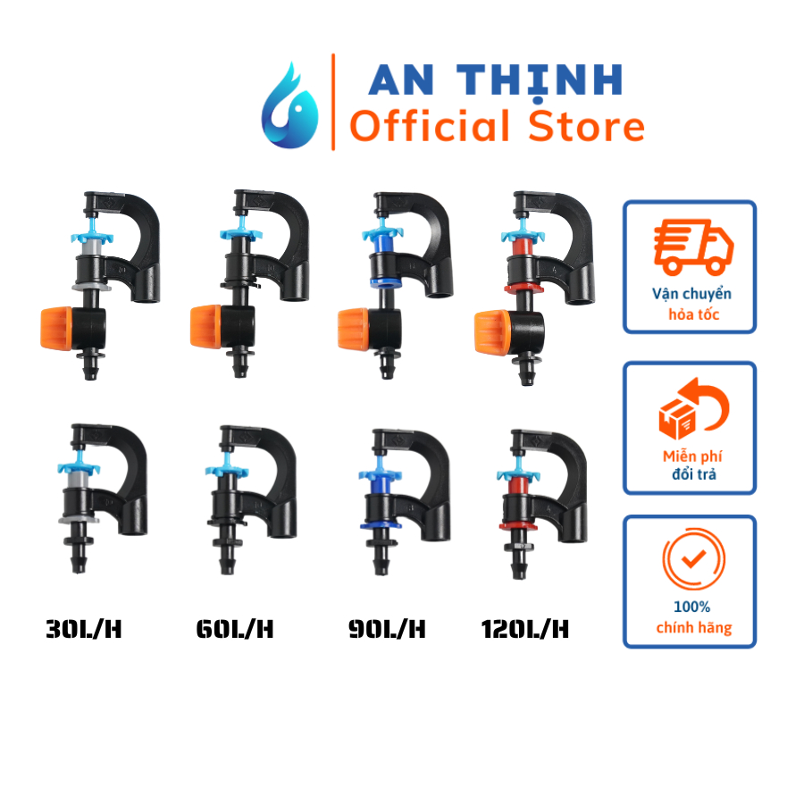 Combo 10 Béc Tưới Phun Mưa , Vòi tưới cây AG08 Tưới Gốc Có Miếng Chặn Kèm Van Khóa Điều Chỉnh