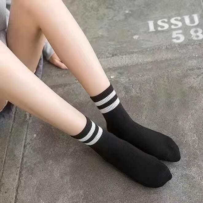 Tất nam nữ cao cổ, vớ gân trơn cổ cao unisex kẻ sọc dài 18cm hàn