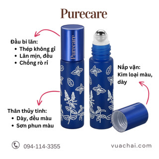Chai thủy tinh bi lăn HOA VĂN 10ml NẮP KIM LOẠI chiết nước hoa tinh dầu du lịch