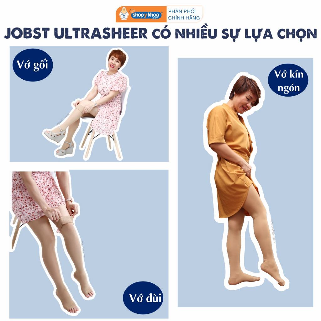 Vớ y khoa gối JOBST UltraSheer - Siêu mỏng, màu da, hở ngón, 20-30mmHg, giãn tĩnh mạch chân (tất y khoa)