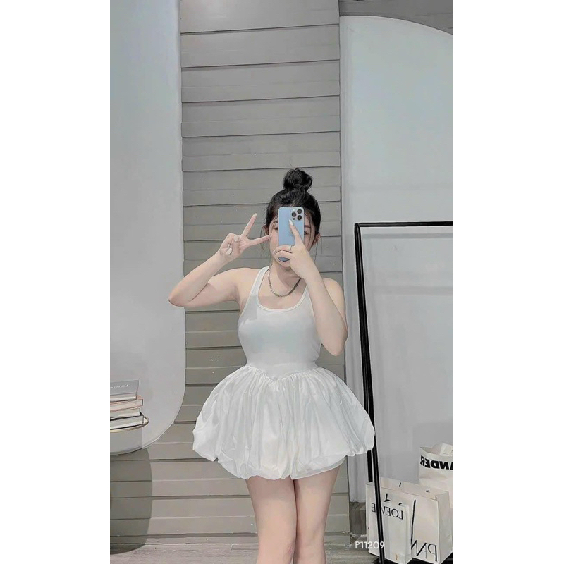 Set Đầm 2 Dây Bản Dáng Ngắn Dáng Bí Xoè + Quần Short Đùi