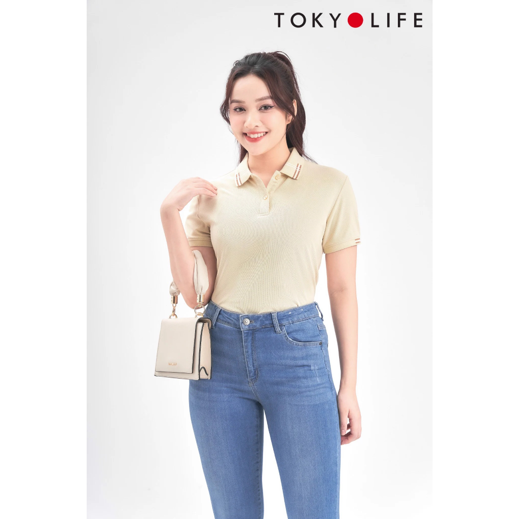 Áo Polo NỮ xơ dừa cổ phối kẻ TOKYOLIFE C9POL504M