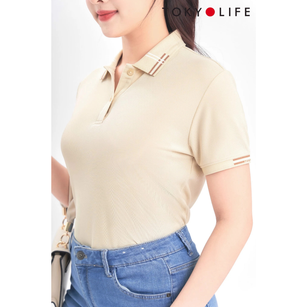 Áo Polo NỮ xơ dừa cổ phối kẻ TOKYOLIFE C9POL504M