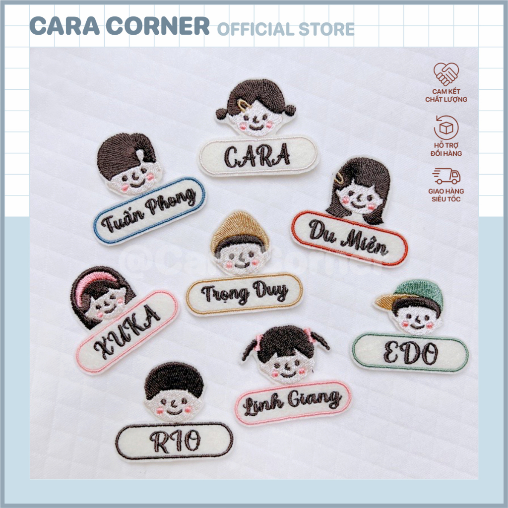 SET 5 MIẾNG PHÙ HIỆU THÊU TÊN / PATCH THÊU TÊN ỦI LÊN ÁO / TAG ỦI / PHÙ HIỆU ỦI QUẦN ÁO, BALO, CHĂN GỐI
