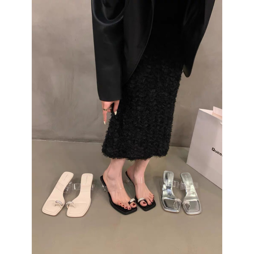 Sandal xỏ ngón đá gót phale, cao got trong xỏ ngón quai trong, đế thấp dễ đi hàng cao cấp
