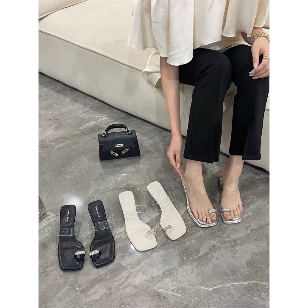 Sandal xỏ ngón đá gót phale, cao got trong xỏ ngón quai trong, đế thấp dễ đi hàng cao cấp