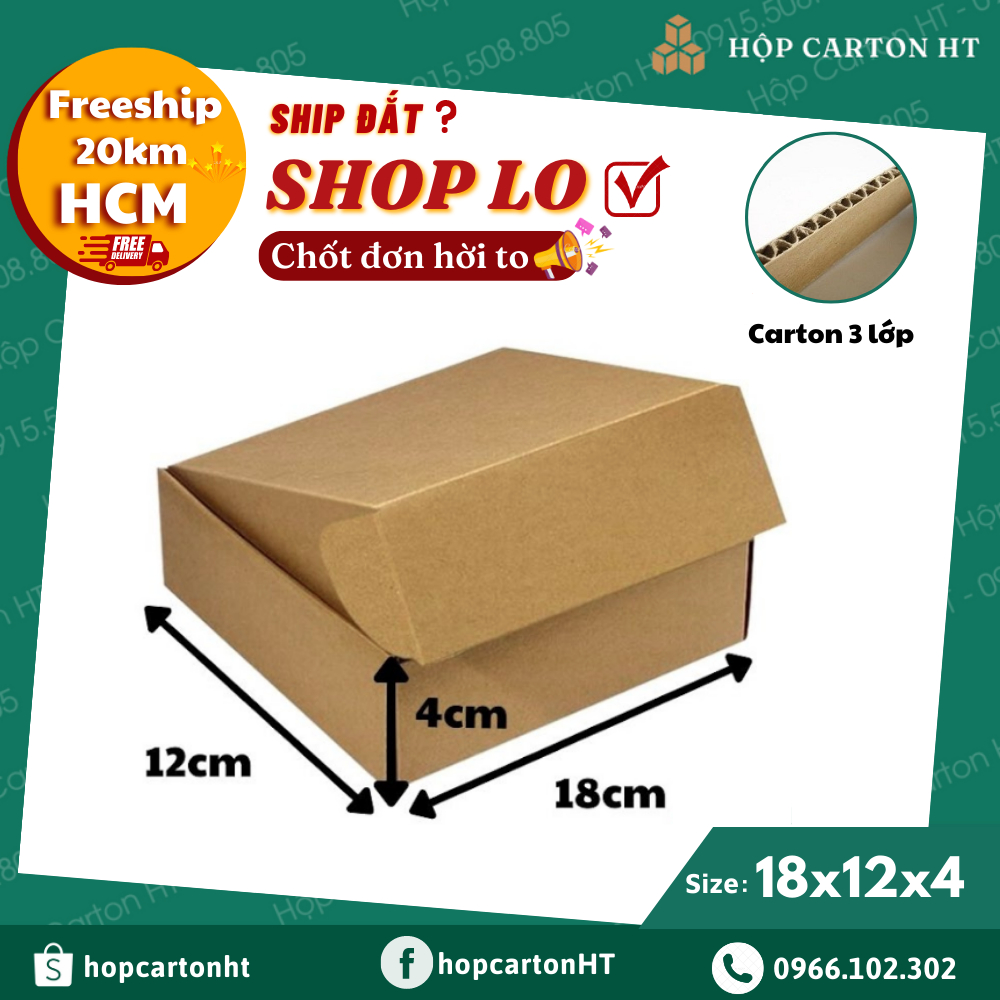 Combo 20 Hộp Carton Nắp Gài 18x12x4 Hộp Giấy Đóng Hàng Quần Áo, Quà Tặng Handmade Giá Gốc Tận Xưởng - Hộp Carton HT