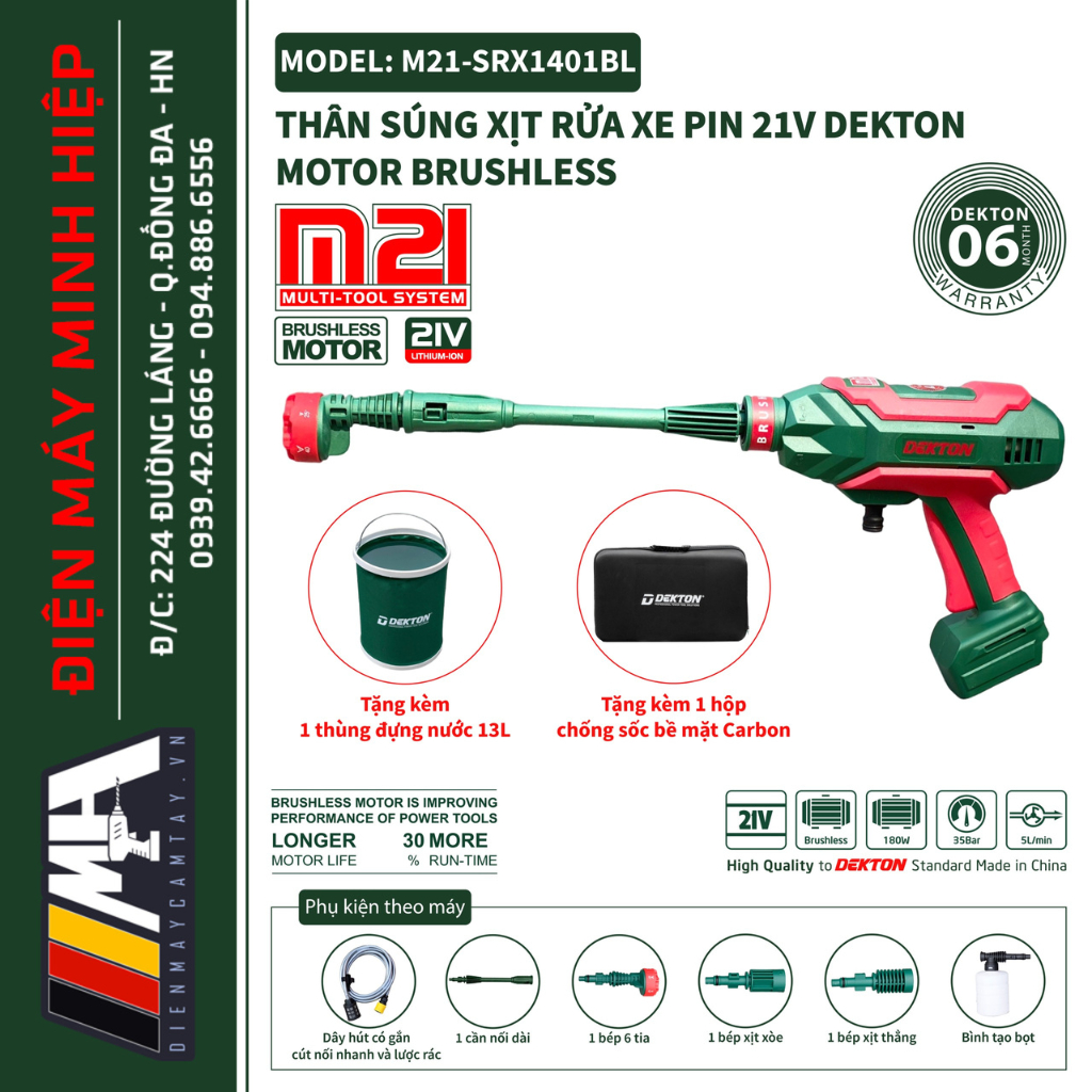 Máy Rửa Xe Dùng Pin Dekton M21-SRX1401BL - Động Cơ Không Chổi Than - Chân Pin Phổ Thông