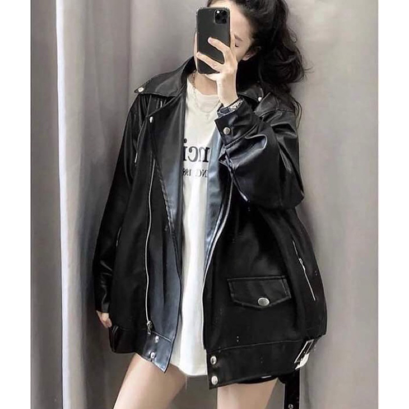 Khoác jean croptop new & khoác da