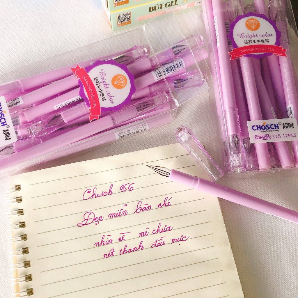 Hộp 12 cây bút Chosch 956 mực tím/xanh ngòi 0.5mm viết êm mực đều