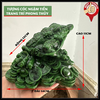 Tượng đá trang trí phong thủy tượng Cóc thiềm thừ 3 chân phong thủy - Size Lớn Chiều Cao 11cm - Màu Xanh Lục Bích