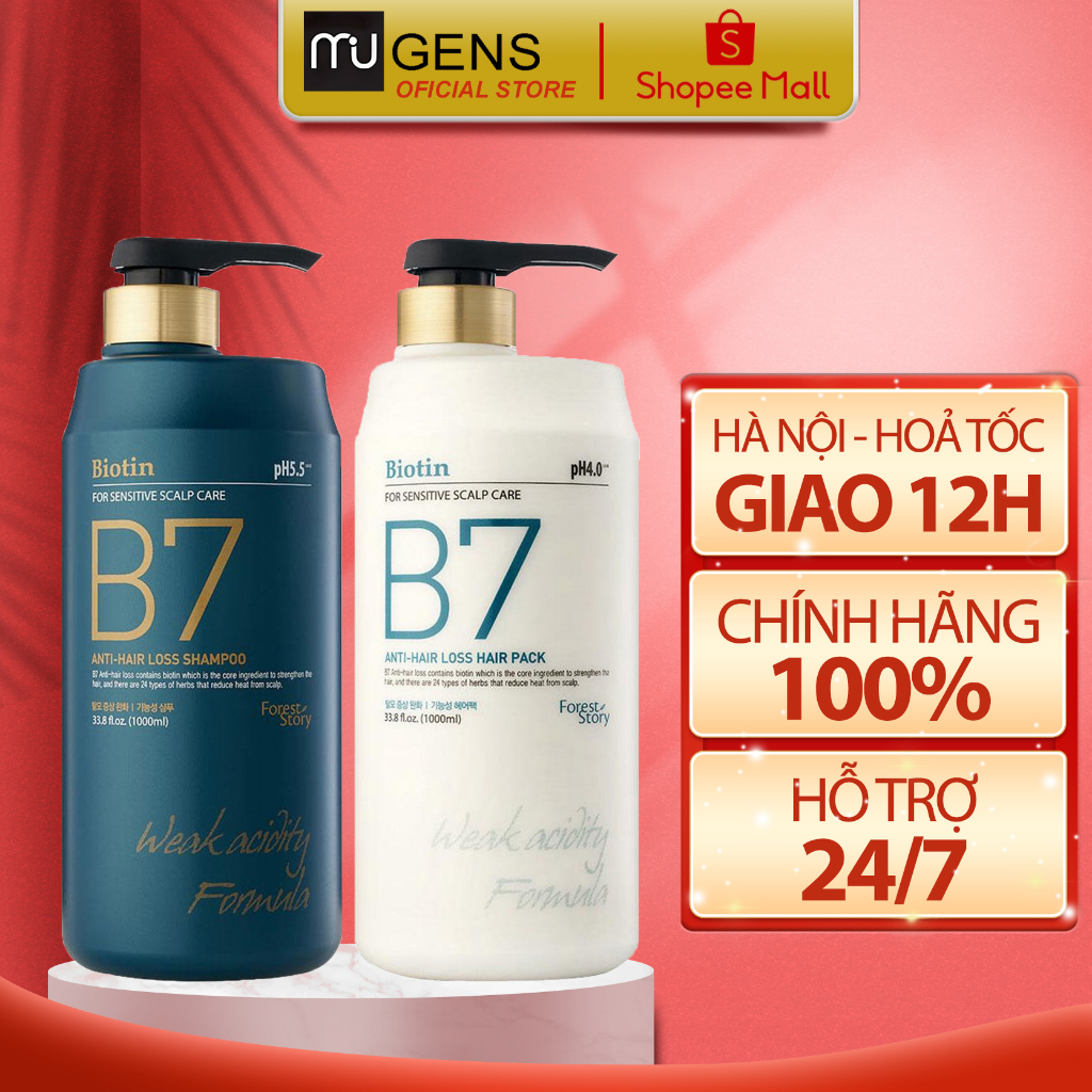 Dầu Gội Dầu Xả Thảo Dược Thiên Nhiên Biotin B7 Cân Bằng Độ pH/ làm sạch da đầu,giảm gàu , giảm rụng tóc mugens Hàn Quốc