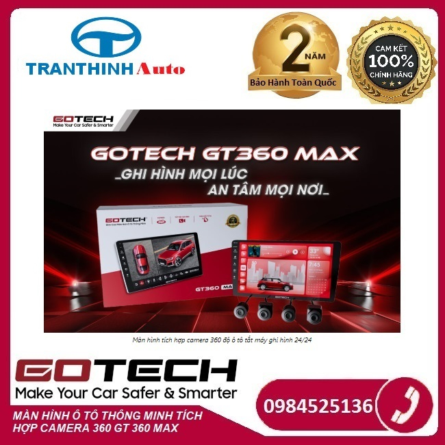 MÀN HÌNH ANDROID GOTECH GT-360 MAX TẶNG ÁP SUẤT LỐP GS8,TẶNG MẶT DƯỠNG THEO XE, TẶNG SIM 4G.TẶNG USB