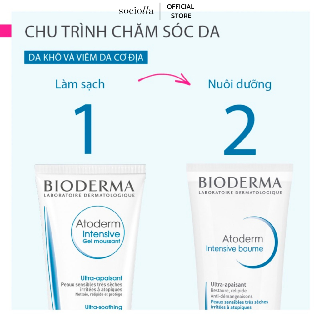 Gel Làm Sạch Dịu Nhẹ Cho Da Rất Khô và Viêm Da Cơ Địa Bioderma Atoderm Intensive Gel Moussant 200ml