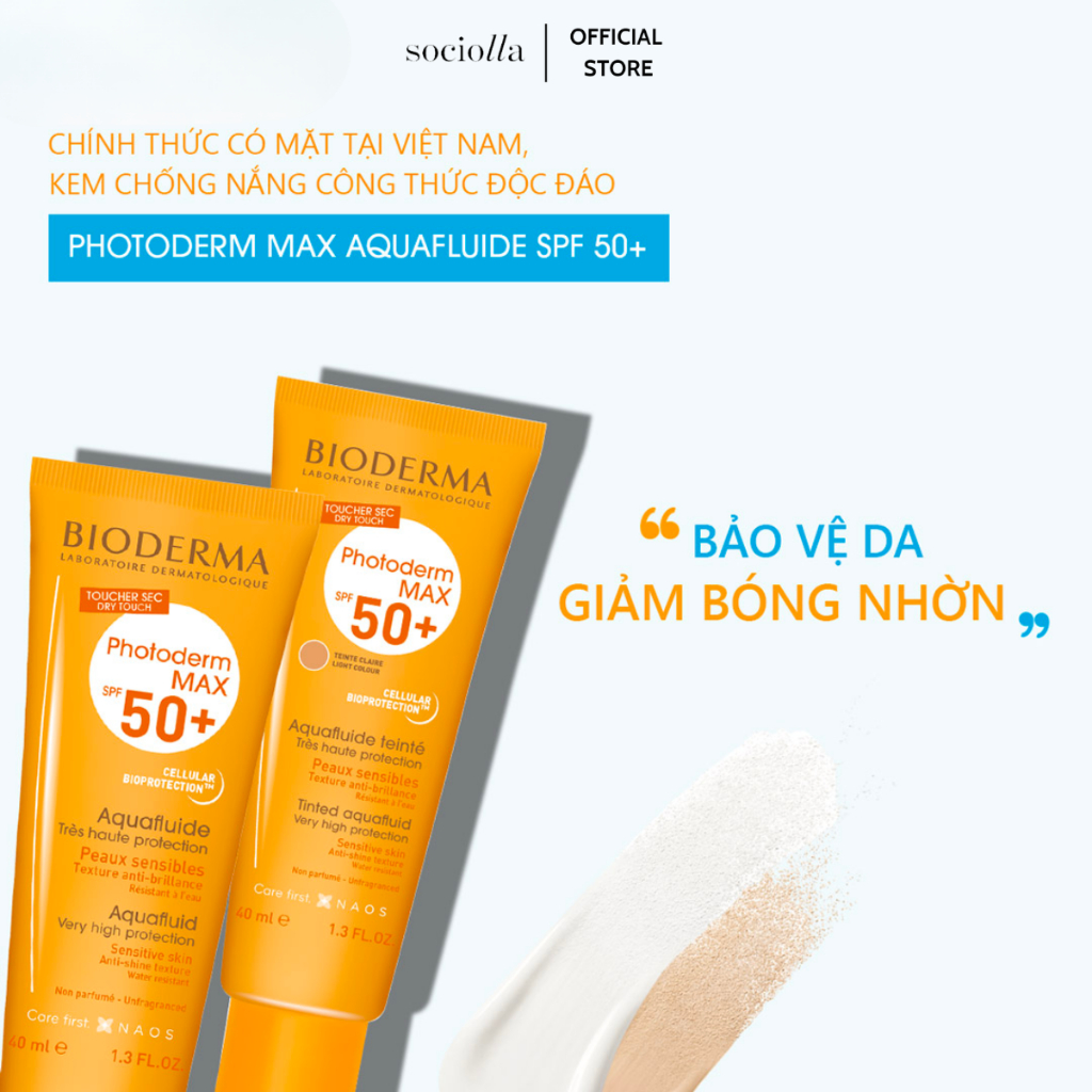 Kem Chống Nắng Tông Màu Tự Nhiên Bioderma Photoderm Max Aquafluide Teinte Claire SPF50+ 40ml