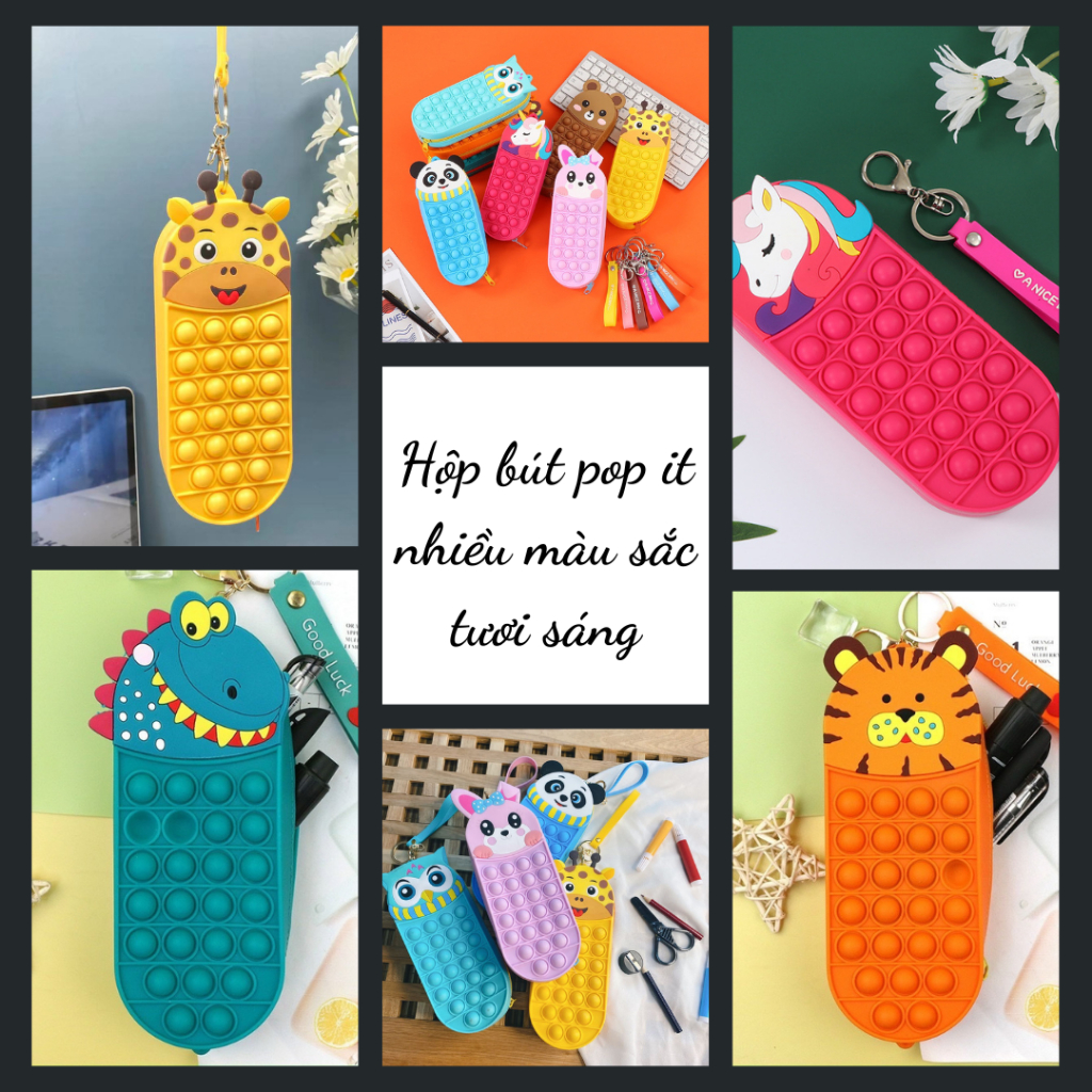 Hộp bút POP IT, ví đựng bút SILICON tặng kèm móc khóa nhiều mẫu, cho bé bóp bong bóng xả stress - HỘP BÚT POP IT