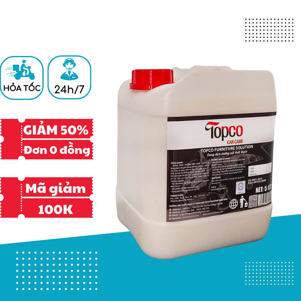 Dung dịch dưỡng nội thất ô tô bảo dưỡng ghế da, nhựa, giả da Topco đánh bóng bề mặt nội thất chai 1-5 lít Chăm Sóc Xe