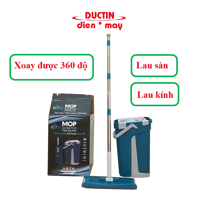 Bộ lau nhà thông minh  thùng 2 ngăn tự vắt, chổi lau nhà 360 độ linh hoạt lau sạch khô nhanh