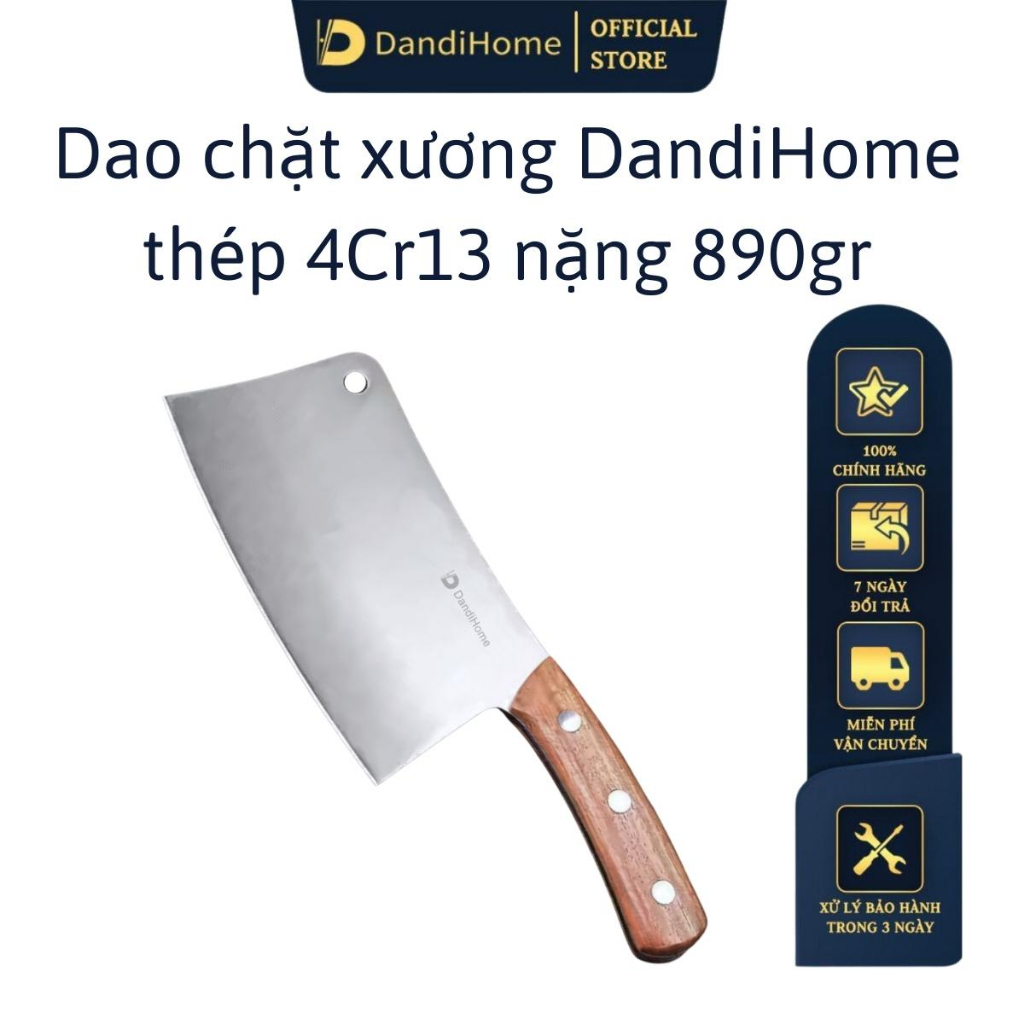 Dao chặt xương lớn Dandihome thép 4Cr13 nặng 890gr cao cấp